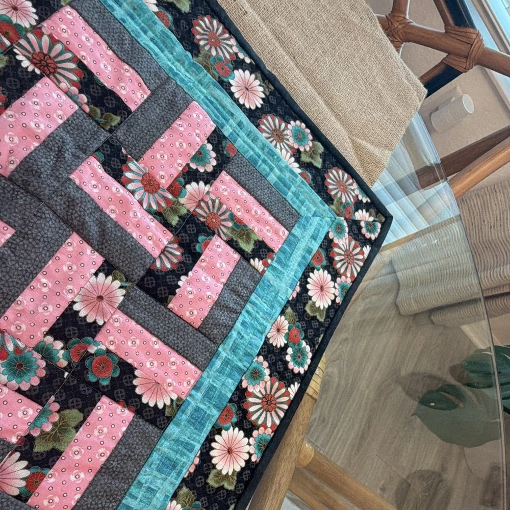 Handmade Quilted Patchwork Floral Table Runner Rectangular Multicolor 36x18